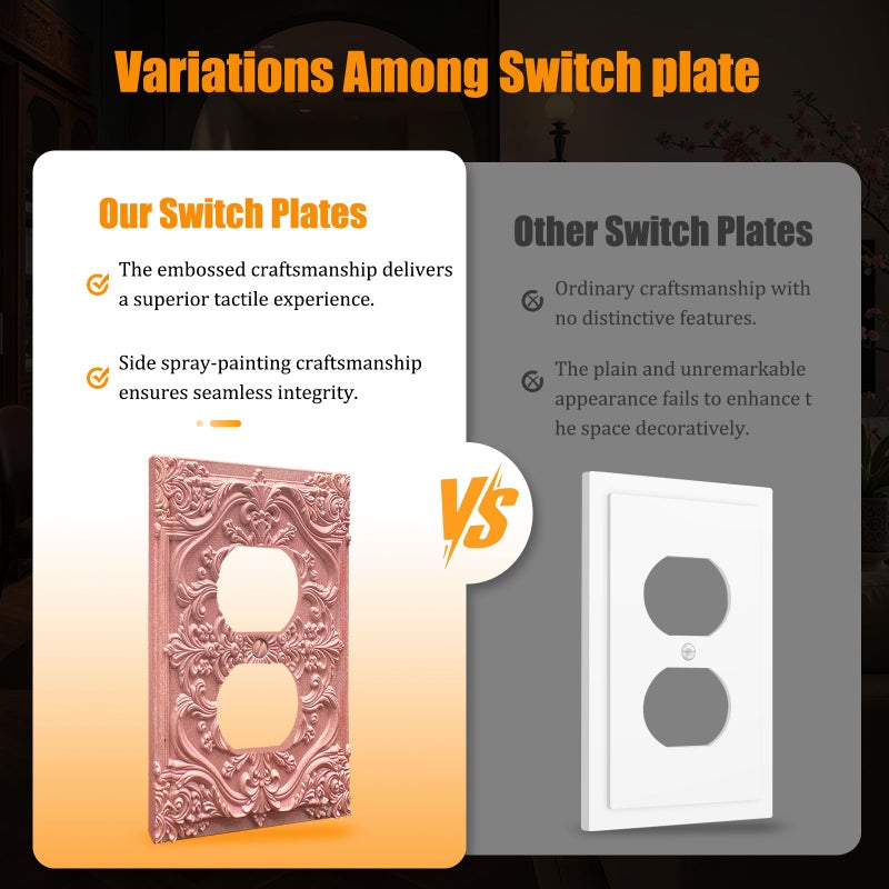 Spshian Decorative Outlet Covers Pink Flower Elegant 3D Floral Embossed 1 Gang Duplex Light Switch Cover Plate Unique Wall Plate Electrical Switch Plate Covers for Bedroom Home Decor - Image 3