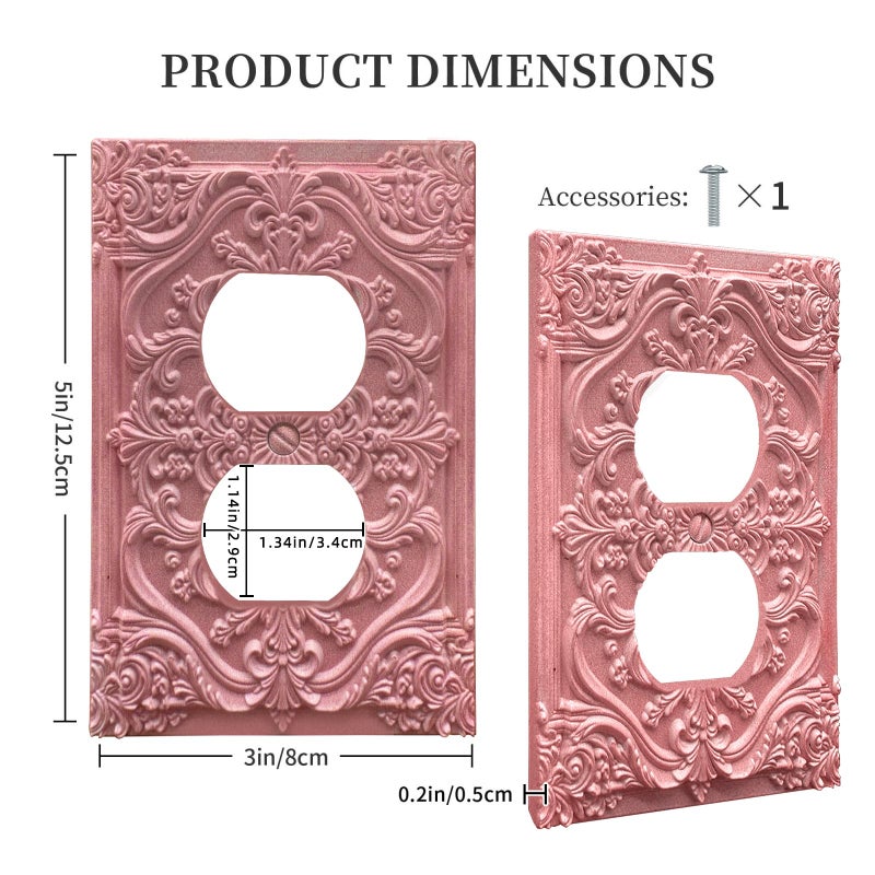 Spshian Decorative Outlet Covers Pink Flower Elegant 3D Floral Embossed 1 Gang Duplex Light Switch Cover Plate Unique Wall Plate Electrical Switch Plate Covers for Bedroom Home Decor - Image 5