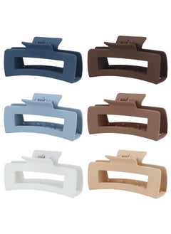 Sisiaipu 4 Inch Big Hair Claw Clips 6 Pcs Large Claw Clips for Thick Hair Square Hair Clips for Women Rectangle Hair Clips Banana Jaw Clips Hair Accessories for Girls Brown Blue 