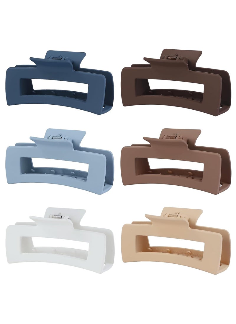 Sisiaipu - 4 Inch Big Hair Claw Clips 6 Pcs Large Claw Clips for Thick Hair Square Hair Clips for Women Rectangle Hair Clips Banana Jaw Clips Hair Accessories for Girls Brown Blue - Image 1