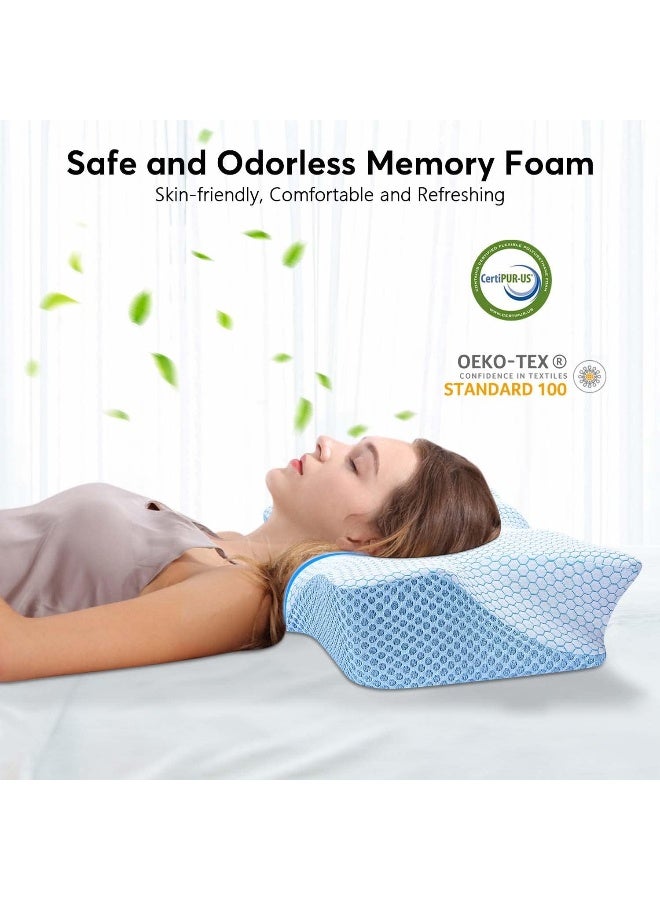 Anvo Cervical Neck Pillow for Neck and Shoulder Pain - Memory Foam Neck Pillows for Pain Relief Sleeping, Side Sleeper Pillow, Contour Orthopedic Firm Pillow for Back Stomach Sleeper - Blue  - Image 5