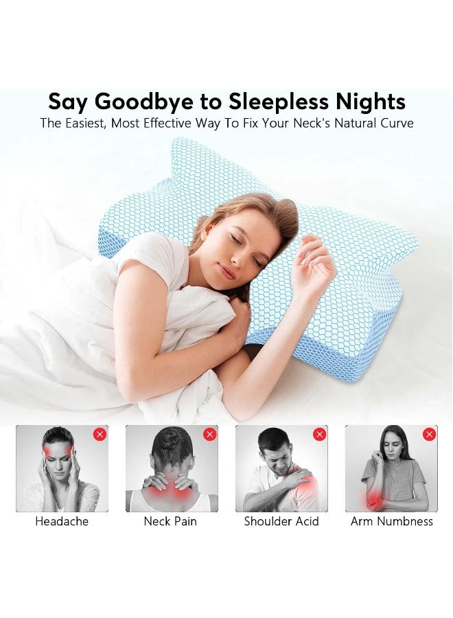 Anvo Cervical Neck Pillow for Neck and Shoulder Pain - Memory Foam Neck Pillows for Pain Relief Sleeping, Side Sleeper Pillow, Contour Orthopedic Firm Pillow for Back Stomach Sleeper - Blue  - Image 3