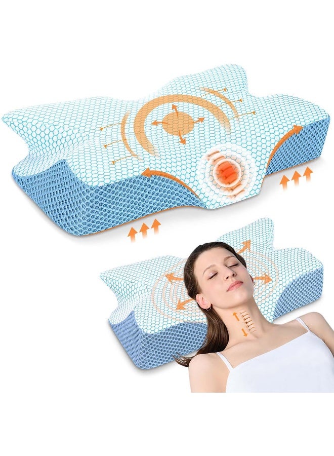 Anvo Cervical Neck Pillow for Neck and Shoulder Pain - Memory Foam Neck Pillows for Pain Relief Sleeping, Side Sleeper Pillow, Contour Orthopedic Firm Pillow for Back Stomach Sleeper - Blue  - Image 1