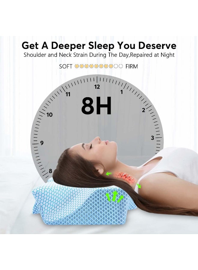 Anvo Cervical Neck Pillow for Neck and Shoulder Pain - Memory Foam Neck Pillows for Pain Relief Sleeping, Side Sleeper Pillow, Contour Orthopedic Firm Pillow for Back Stomach Sleeper - Blue  - Image 4
