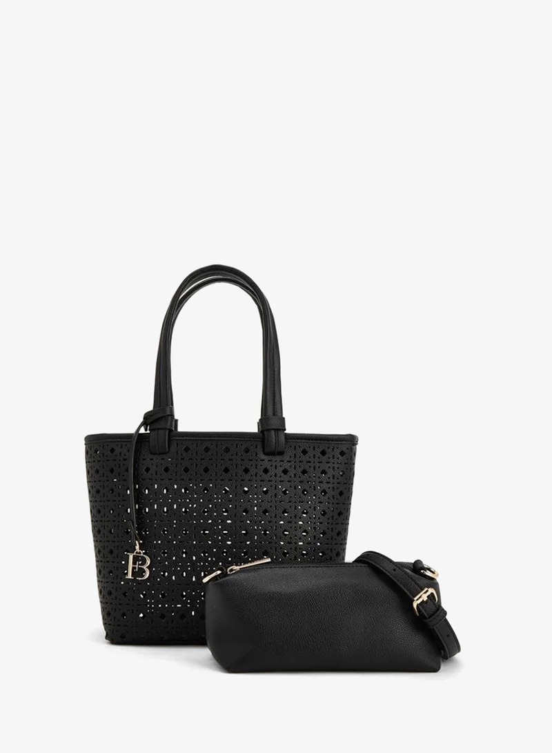 فلورا بيلا من شو إكسبرس Laser Cut Tote Double Handle Bag With Fb Hanging Charm