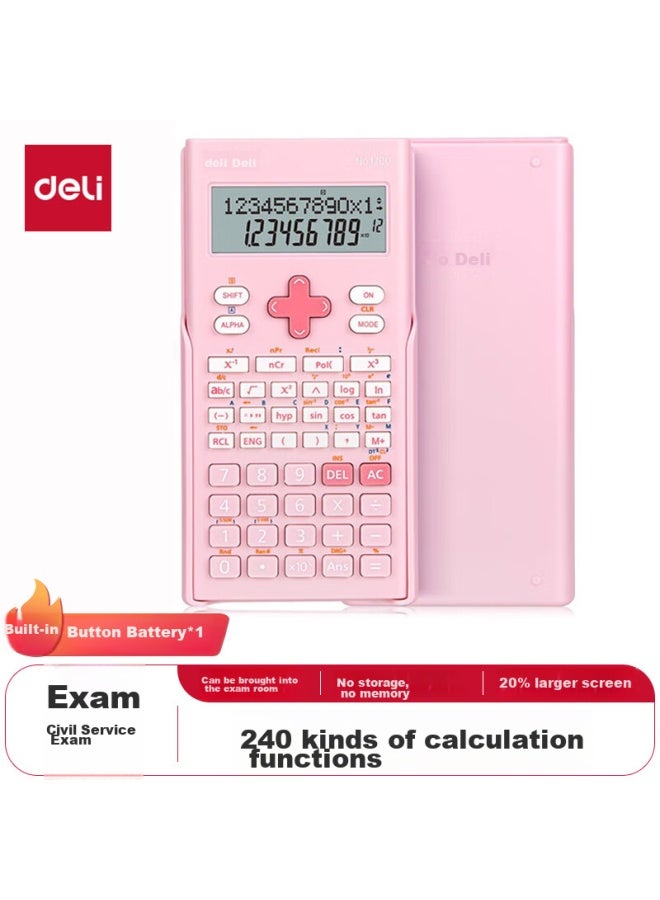 ديلي آلة حاسبة علمية أنيقة Deli بشاشة LCD مزدوجة الخطوط، 240 وظيفة، آلة حاسبة للامتحانات (مناسبة للمرحلة المتوسطة والثانوية) وردي فاتح 1700 - Image 1