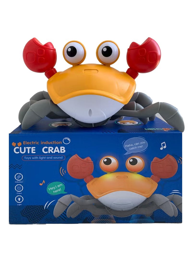 لعبة سلطعون زاحف للأطفال مع موسيقى وأضواء LED - حيوان أليف كهربائي يتجنب العوائق | لعبة حسية تفاعلية لوقت الاستلقاء على البطن للأطفال الرضع من 3 إلى 12 شهرًا | سلطعون إلكتروني متحرك للأطفال الصغار الذين يتعلمون الزحف | برتقالي - Image 1