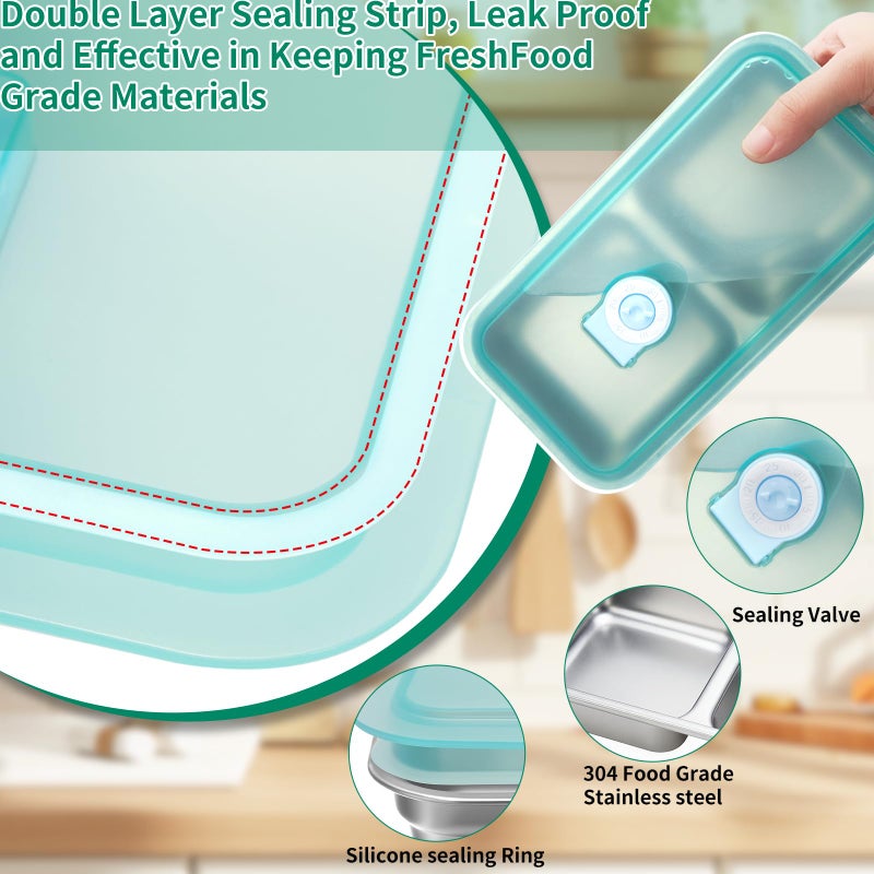 MJDYTYT 3 Pack Leakproof Stainless Steel Snack Containers with Secure Sealed Lids, Reusable 2 Compartment Bento Boxes for Lunch Prep, Travel, School & Office Stainless Steel Lunch Box - Image 3