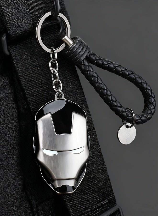MARVEL Iron Man Mask Keychain Tungsten Steel & Leather Lanyard Durable Metal Key Ring Superhero Gift for Men Backpack Clip Accessory - Image 2