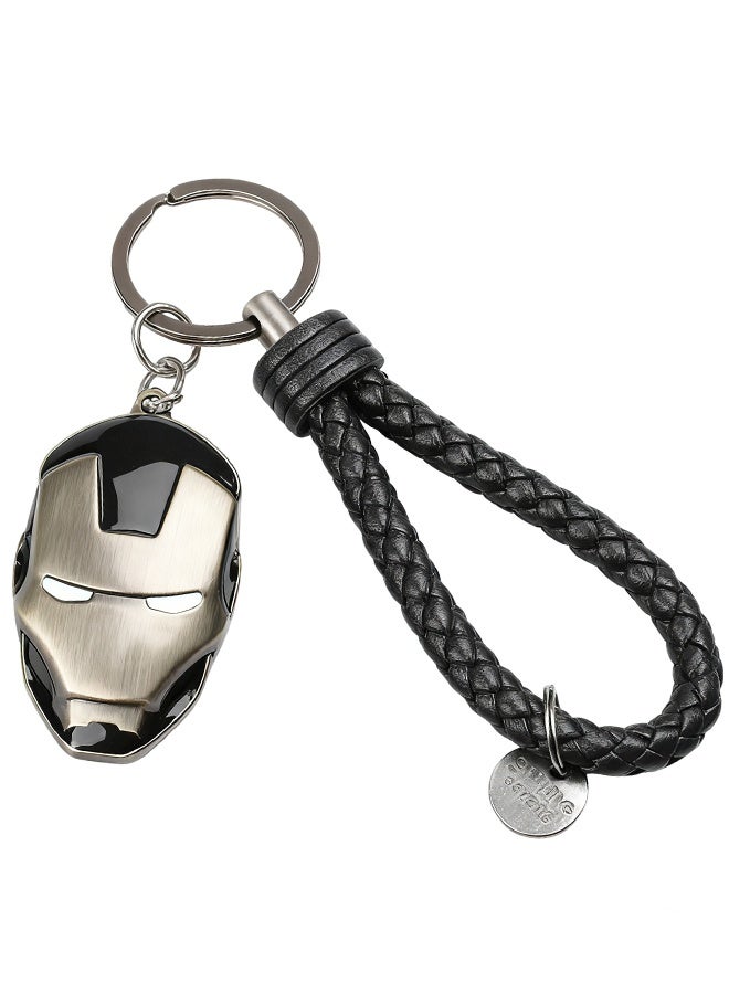 MARVEL Iron Man Mask Keychain Tungsten Steel & Leather Lanyard Durable Metal Key Ring Superhero Gift for Men Backpack Clip Accessory - Image 1