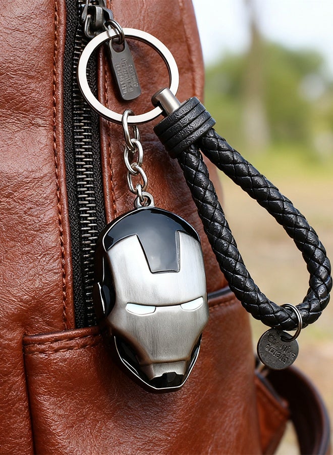 MARVEL Iron Man Mask Keychain Tungsten Steel & Leather Lanyard Durable Metal Key Ring Superhero Gift for Men Backpack Clip Accessory - Image 3