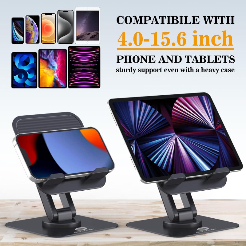 OCYCLONE iPad Stand, 360Â° Rotating Adjustable Foldable iPad Tablet Holder for Desk Compatible with 4" - 15.6" Tablet iPad Portable Monitor Stand, Black - Image 3