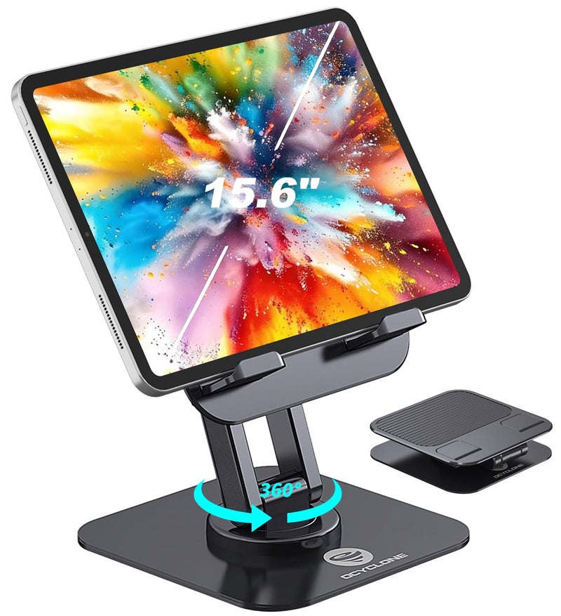 OCYCLONE iPad Stand, 360Â° Rotating Adjustable Foldable iPad Tablet Holder for Desk Compatible with 4" - 15.6" Tablet iPad Portable Monitor Stand, Black - Image 1