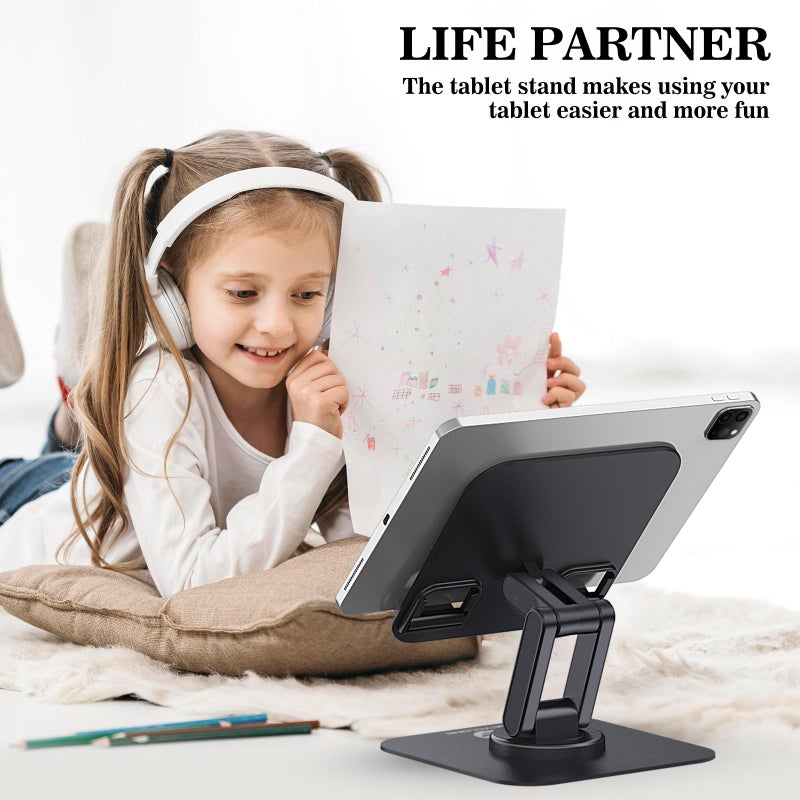 OCYCLONE iPad Stand, 360Â° Rotating Adjustable Foldable iPad Tablet Holder for Desk Compatible with 4" - 15.6" Tablet iPad Portable Monitor Stand, Black - Image 2
