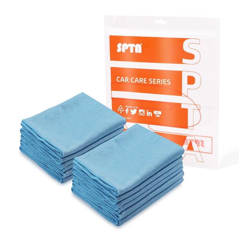 SPTA Ultra Fine Microfiber Cloths for Glass, 12 Pack Microfiber Glass Cleaning Cloth, 16 InchX16 Inch, 300GSM, Lint Free Quickly Clean Window, Glasses, Windshields, Mirrors, and Stainless Steel, Blue - Image 1