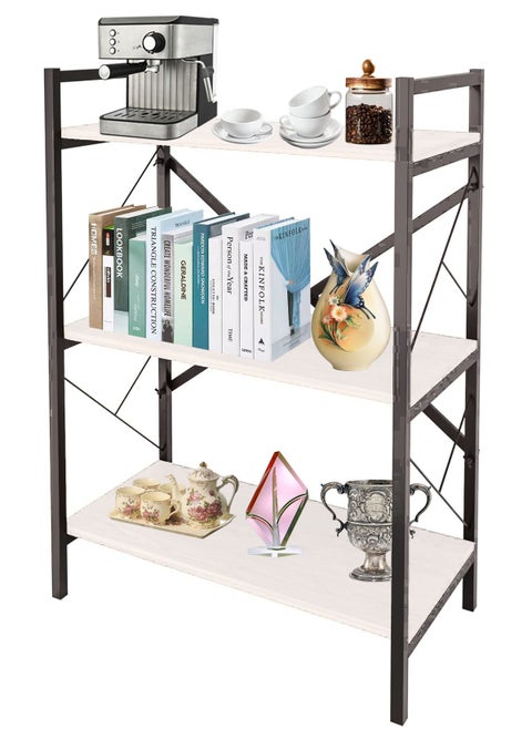 Coffee Corner Table for Display and Storage, 3 Shelf Wood Side Table with Metal Frame Meets All Your Needs - White/Black