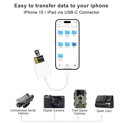 Tobfit SD/TF Card Reader for iPhone 16 15 Pro Max Plus, USB C to SD/TF Memory Card Reader for Samsung Galaxy S25/S24/S23, Android, Camera, PC, Laptop (SD TF to USB C) - Image 3