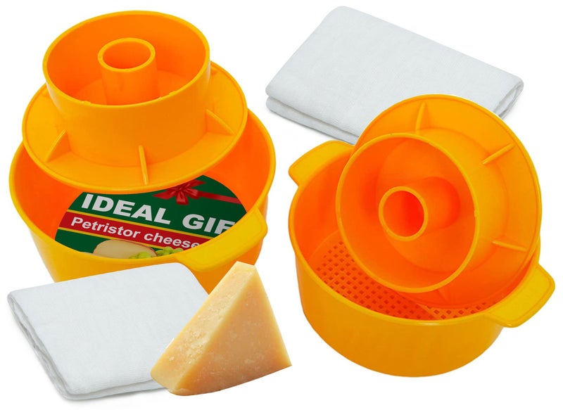 PetriStor 2 Pcs Cheese Mold for Cheese Making Cheese With Follower Piston Color Yellow - Cheesemaking Supplies - Cheese Form Mold - Cheese Making Basket - Molde Para Queso Casero - Cheese Press Mold - Image 1