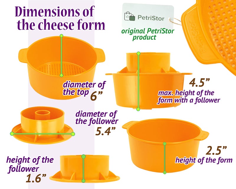 PetriStor 2 Pcs Cheese Mold for Cheese Making Cheese With Follower Piston Color Yellow - Cheesemaking Supplies - Cheese Form Mold - Cheese Making Basket - Molde Para Queso Casero - Cheese Press Mold - Image 3