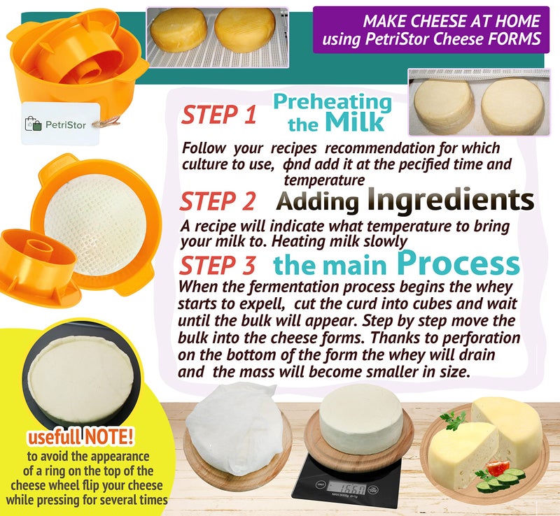 PetriStor 2 Pcs Cheese Mold for Cheese Making Cheese With Follower Piston Color Yellow - Cheesemaking Supplies - Cheese Form Mold - Cheese Making Basket - Molde Para Queso Casero - Cheese Press Mold - Image 5