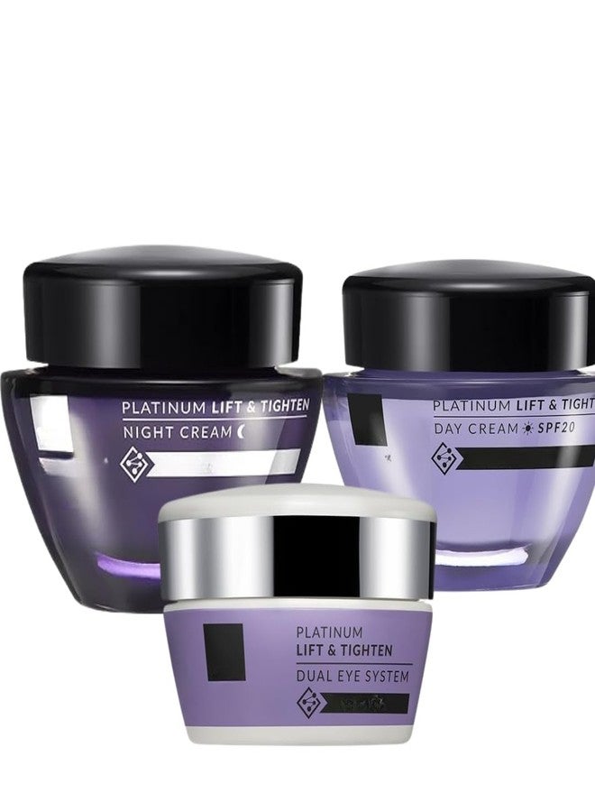 Platinum Day Cream and Night Cream- Anti Aging Anti Wrinkle Dual Eye Set of 3 - Image 1