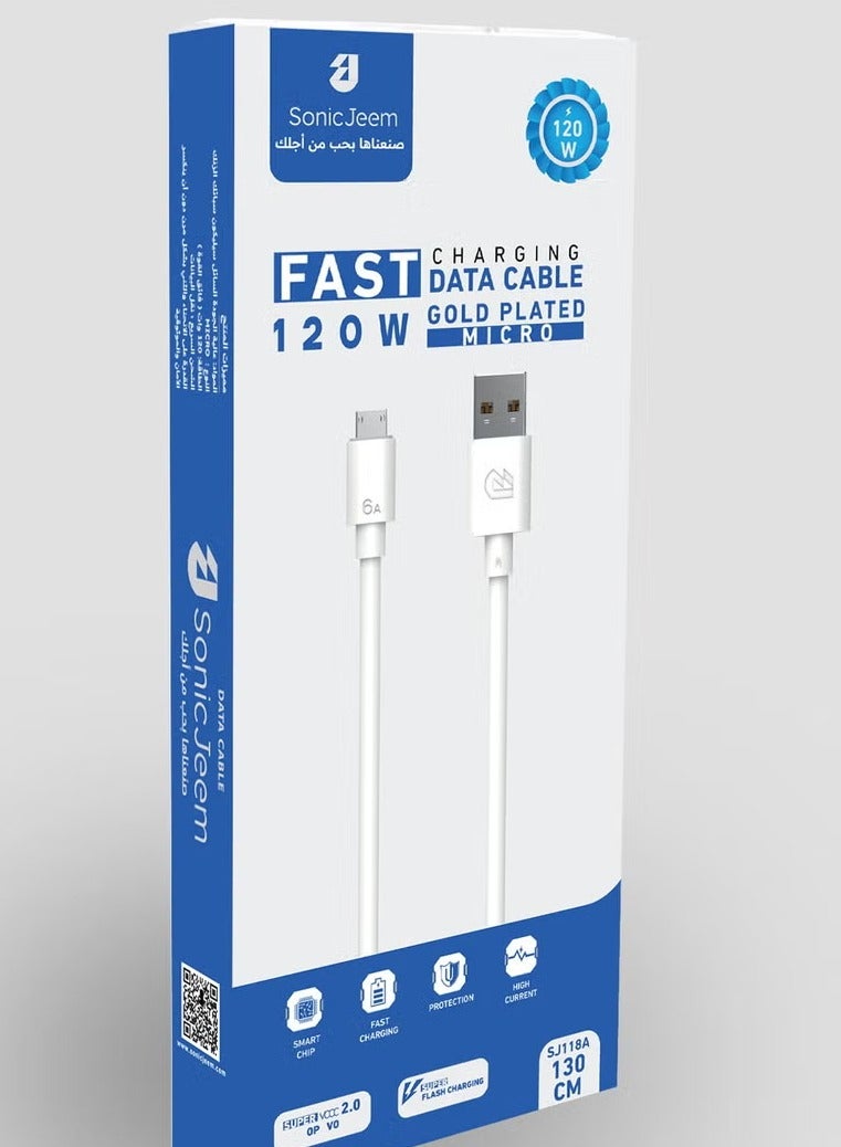 SONIC JEEM AE-Sonic Gym 120W Micro to USB Charging Cable, Contains a Smart Chip, Supports Data Transfer, Length 1.30m, White, (SJ118A) - Image 4