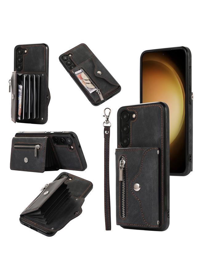 اس-توب جراب لهاتف Samsung Galaxy S21 FE 5G مزود بسحّاب وفتحات لبطاقات RFID مع حبل قصير - Image 1