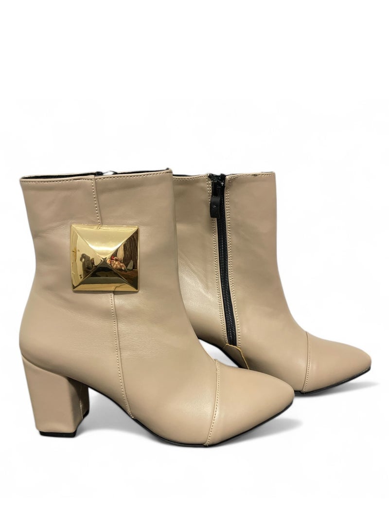 Vbranda Boot  Leather With Side Zipper B-46-BEIGE - Image 2