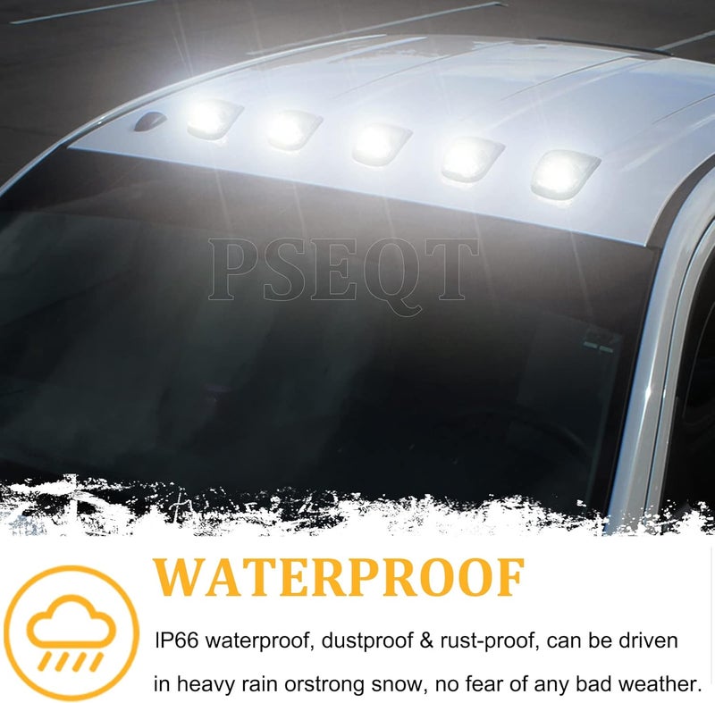 PSEQT 10 LED White Cab Roof Marker Lights for Ford Super Duty (1999-2016) - Smoked Lens (5PCS) - Image 5