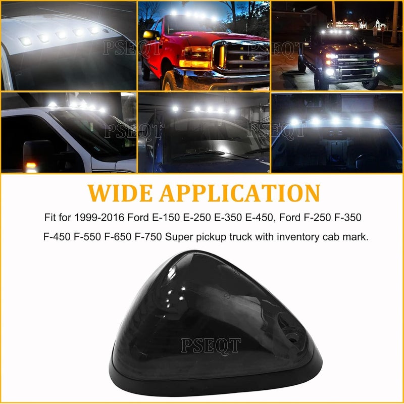 PSEQT 10 LED White Cab Roof Marker Lights for Ford Super Duty (1999-2016) - Smoked Lens (5PCS) - Image 4
