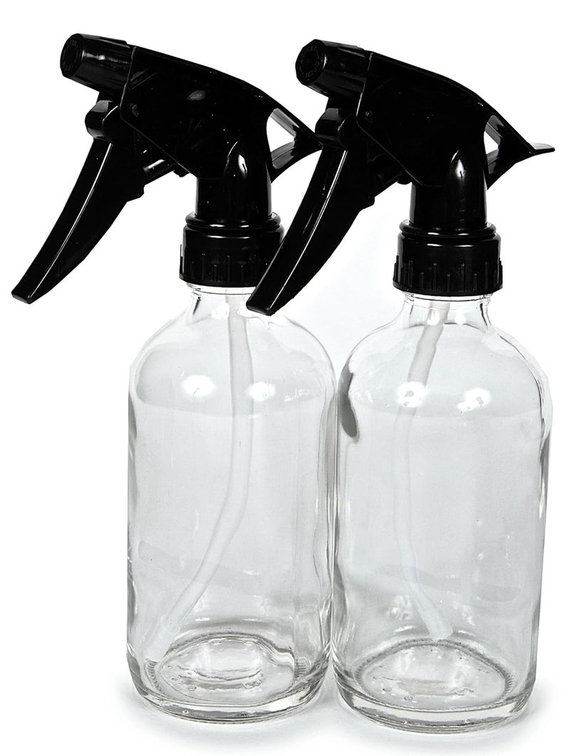 Vivaplex 2 Large 8 oz Empty Clear Glass Spray Bottles with Black Trigger Sprayers - Image 1