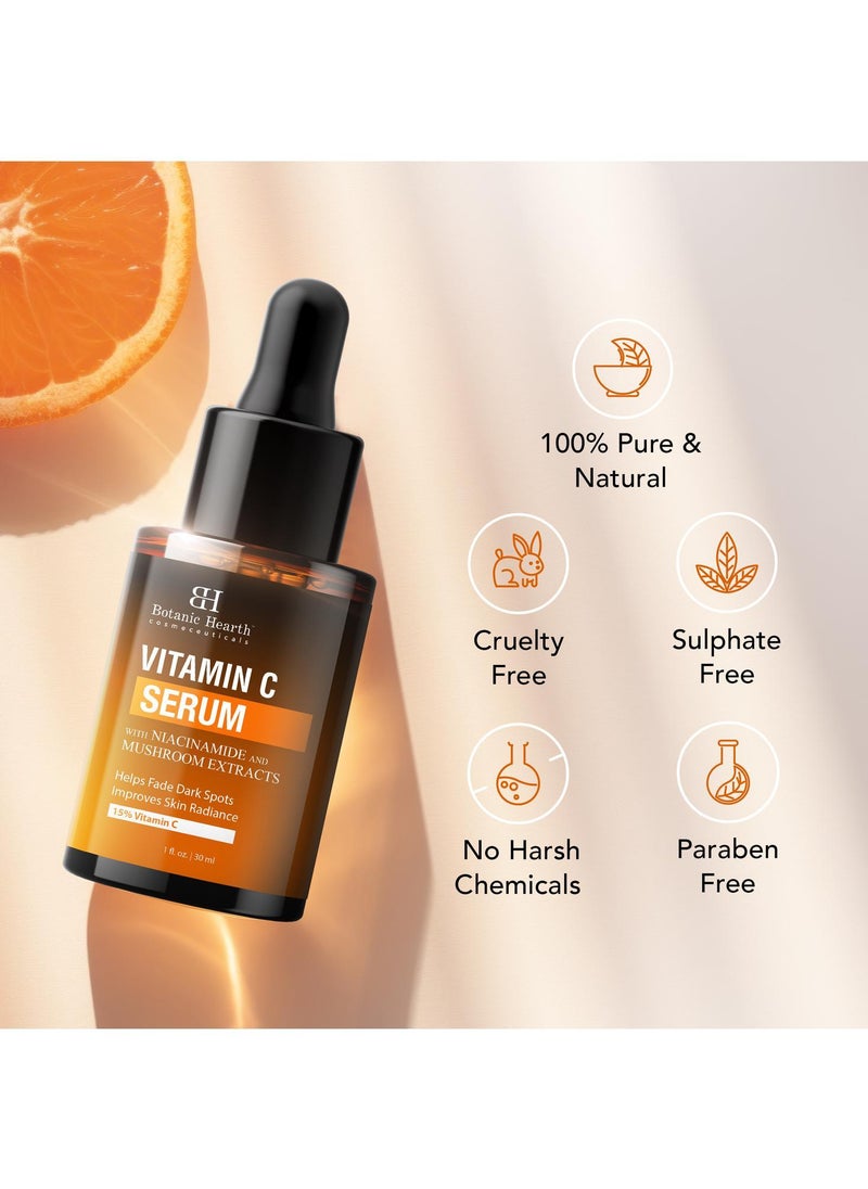 Botanic Hearth - Botanic Hearth 15% Vitamin C Face Serum 30 ml with Niacinamide, Hyaluronic Acid, Allantoin, Cica, Ferulic Acid & Vitamin E | Targets Dark Spots, Sun Damage, Wrinkles to Brighten & Even Tone Skin| - Image 1