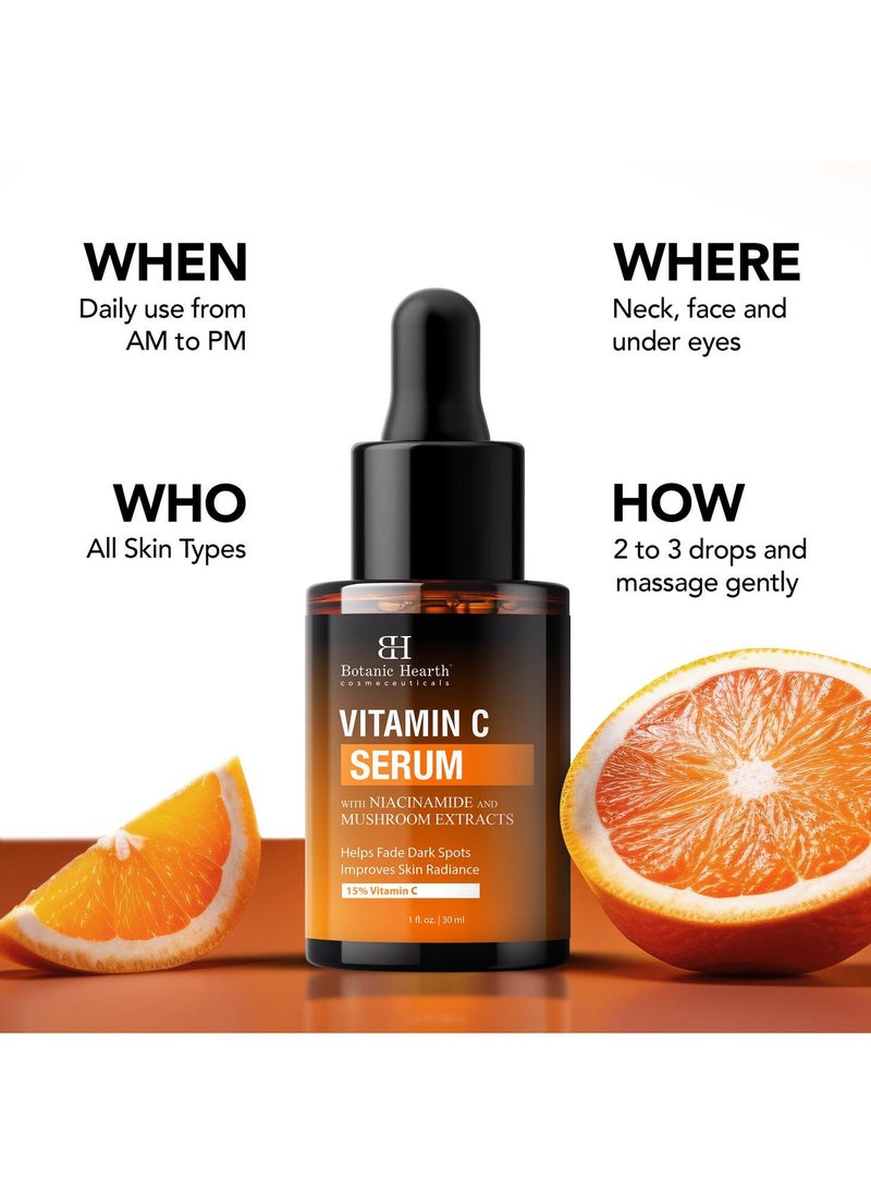 Botanic Hearth - Botanic Hearth 15% Vitamin C Face Serum 30 ml with Niacinamide, Hyaluronic Acid, Allantoin, Cica, Ferulic Acid & Vitamin E | Targets Dark Spots, Sun Damage, Wrinkles to Brighten & Even Tone Skin| - Image 1