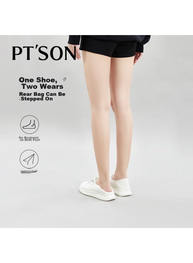 PT'SON Baitiansen Genuine Leather Thick-soled White Sneakers For Women Slip-on Cowhide Lightweight Versatile Casual Skateboard Shoes, Beige, Size 38 - Image 3