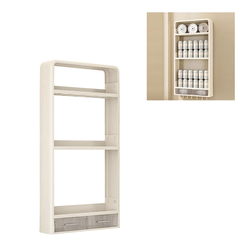 Wall Mounted Spice Rack Organizer 3-Layer Plastic No Drilling Installation With 7 Adhesive Backings - Triple Layer Design With 6 Removable Hooks for Kitchen Pantry Organization - Image 5