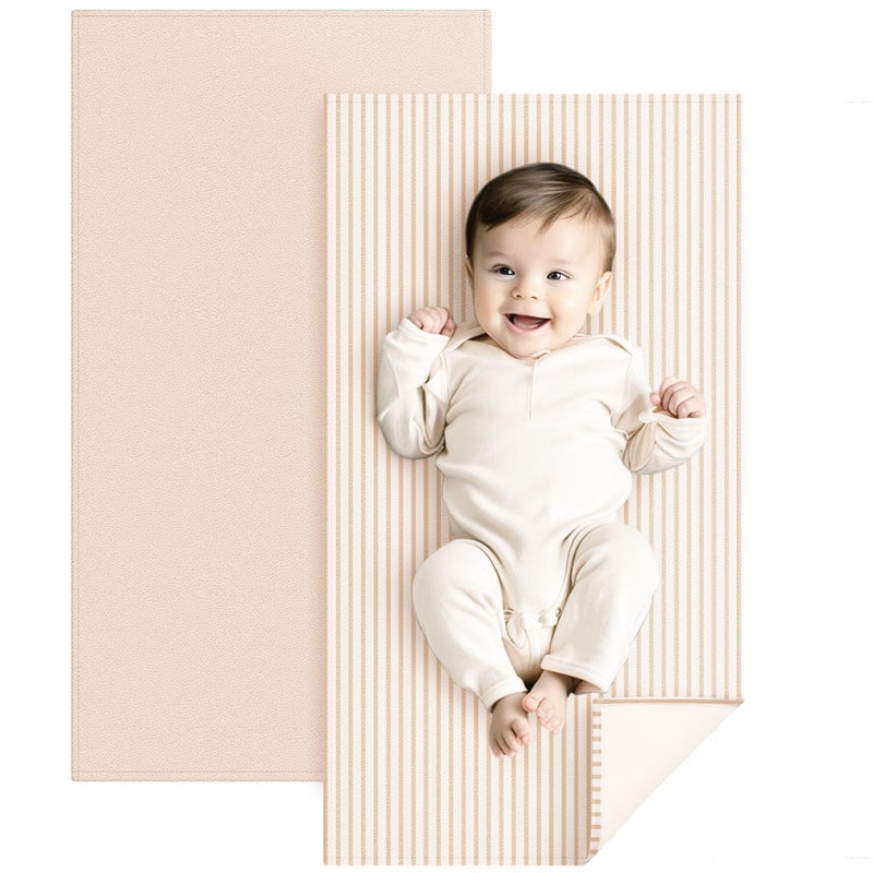 Konssy Faux Leather Baby Changing Mat  Waterproof  Wipeable & Portable Diaper Changing Pad For Travel Or Home  Fits Perfectly In Diaper Bag  30 X 17 Inches (Beige Stripes) - Image 1