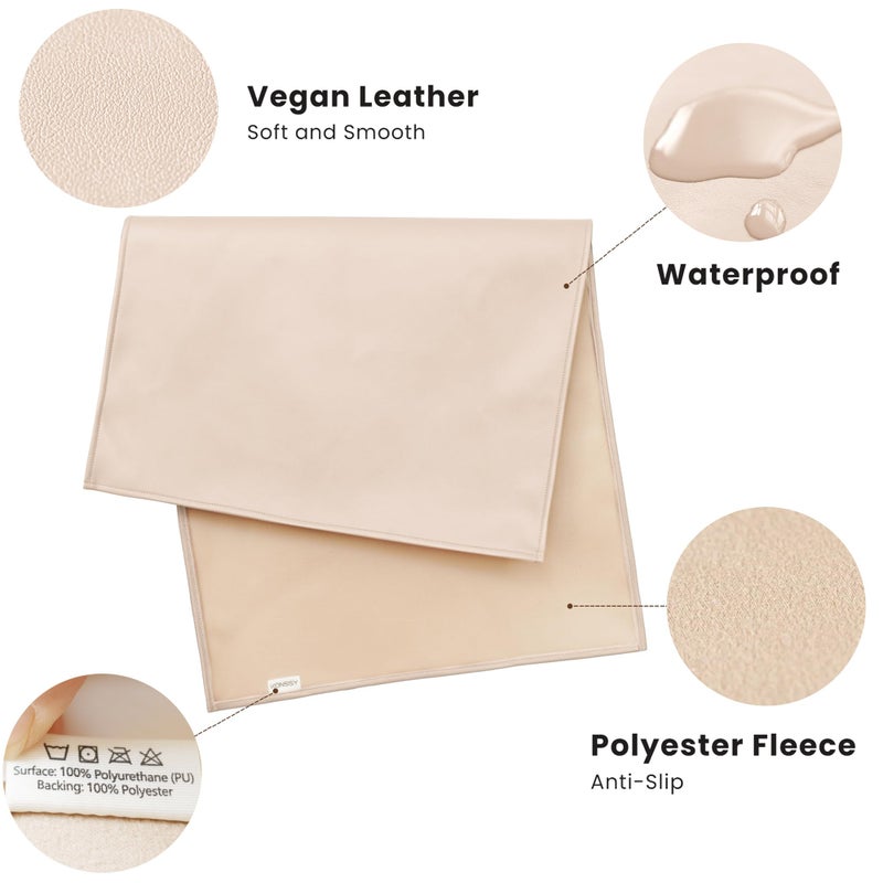 Konssy Faux Leather Baby Changing Mat  Waterproof  Wipeable & Portable Diaper Changing Pad For Travel Or Home  Fits Perfectly In Diaper Bag  30 X 17 Inches (Beige Stripes) - Image 2