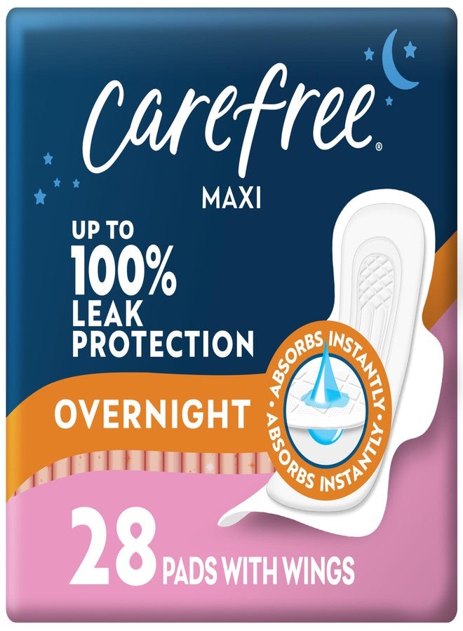 Carefree Maxi Pads for Women, Overnight Pads with Wings, 28ct | Carefree Pads, Feminine Care, Period Pads & Postpartum Pads | 28ct (Pack of 1 - Image 1