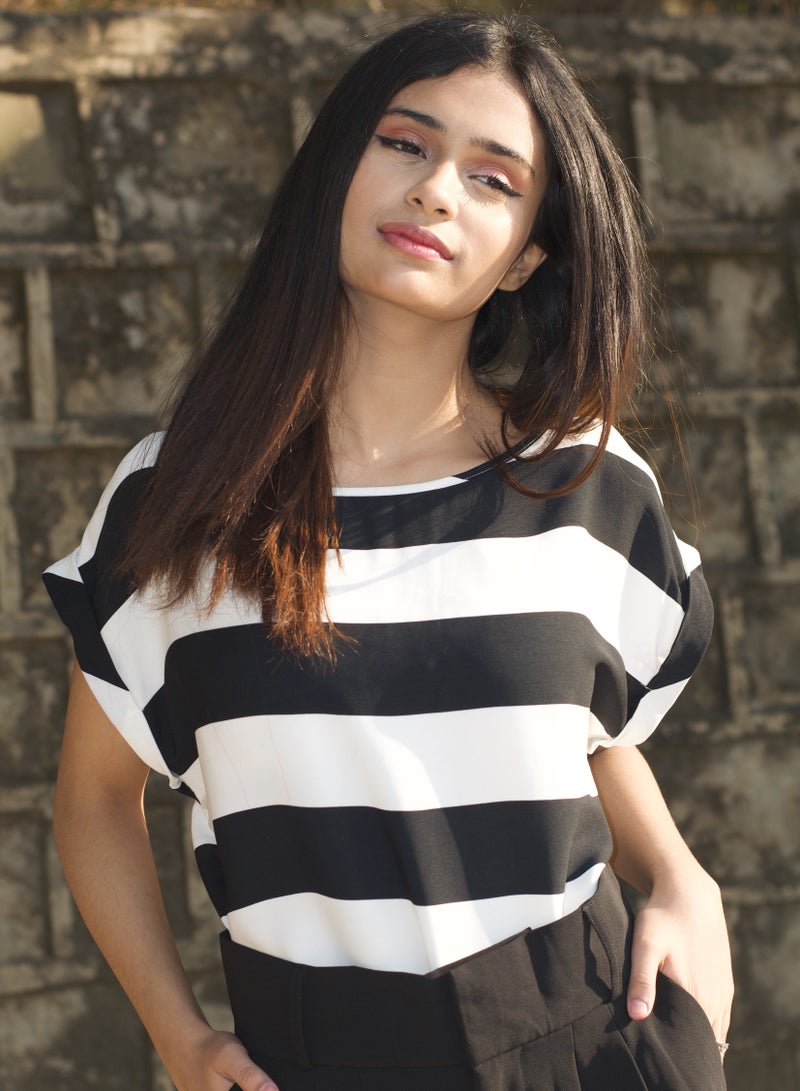 P FOR PRETTY Striped Black And White Top - Image 1