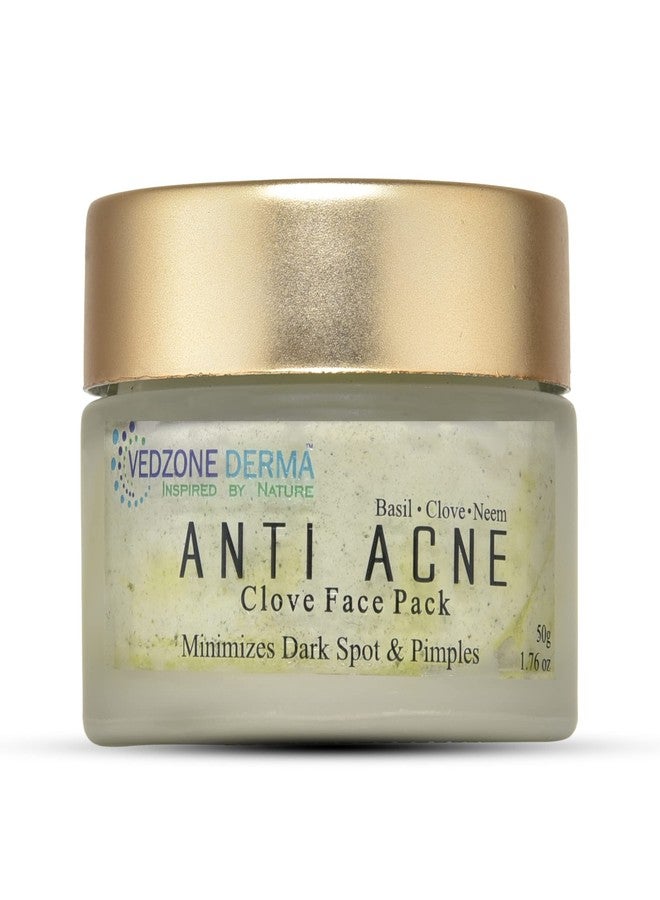 Vedzone Derma Natural Ayurvedic Anti Acne Face Pack 50g | Herbal Face Pack for Pimples, Dark Spots & Oily Skin | Enriched with Clove, Basil & Neem | Gentle Skin Purifying & Anti-Blemish Care - Image 1