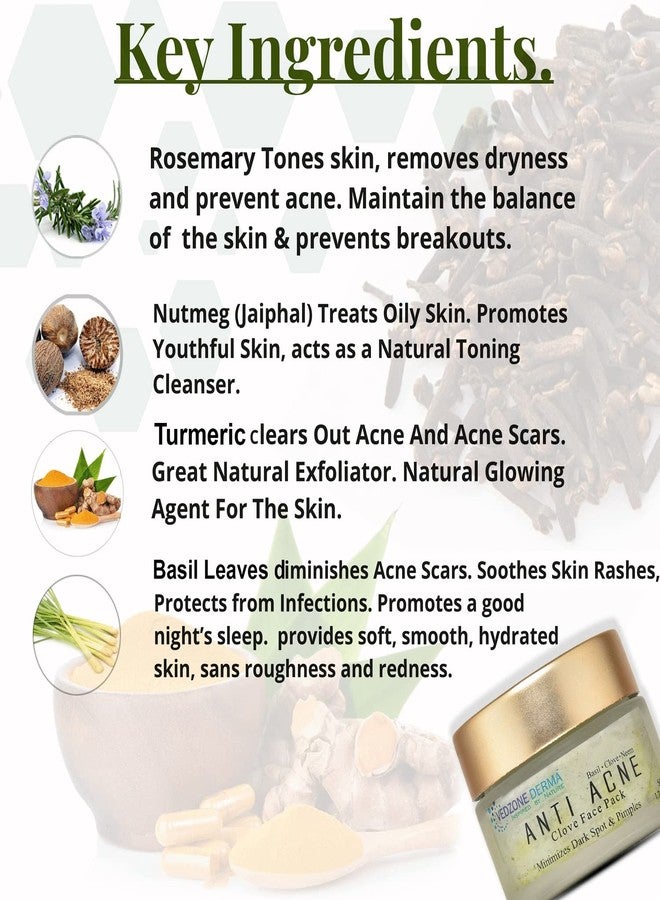 Vedzone Derma Natural Ayurvedic Anti Acne Face Pack 50g | Herbal Face Pack for Pimples, Dark Spots & Oily Skin | Enriched with Clove, Basil & Neem | Gentle Skin Purifying & Anti-Blemish Care - Image 4