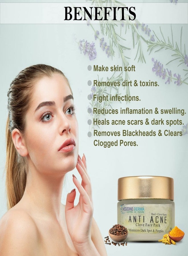 Vedzone Derma Natural Ayurvedic Anti Acne Face Pack 50g | Herbal Face Pack for Pimples, Dark Spots & Oily Skin | Enriched with Clove, Basil & Neem | Gentle Skin Purifying & Anti-Blemish Care - Image 3