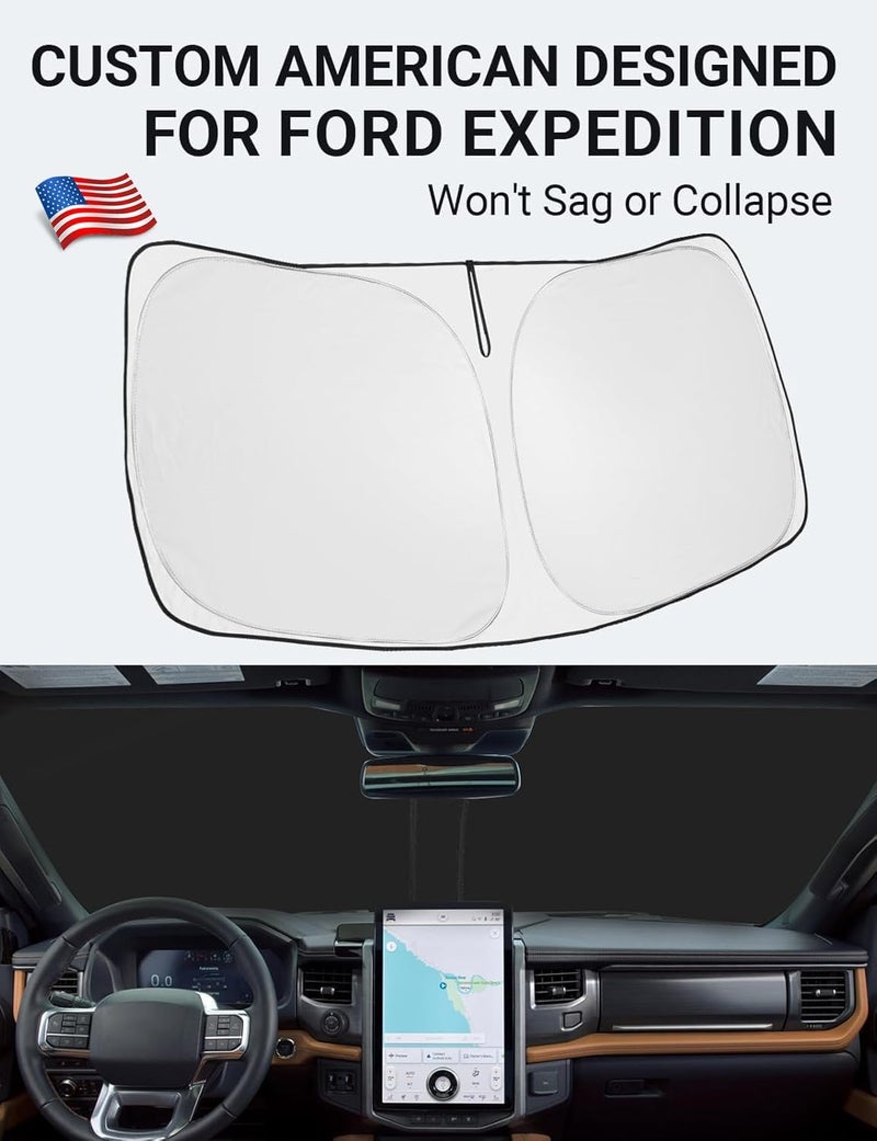 Proadsy Front Windshield Sun Shade Foldable Sunshade Protector Custom Fit 2018-2024 Ford Expedition Accessories 2023 Upgrade - Image 2