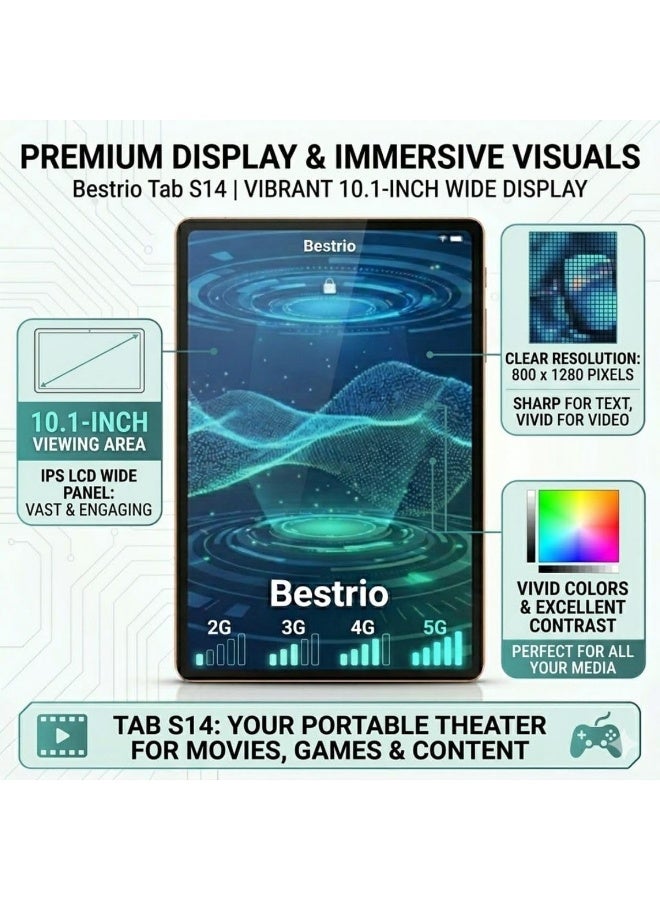 Bestrio Tab S14 10.1" HD 5G Tablet – Powerful Octa-Core, 8GB RAM, 512GB Storage, Dual SIM, Long-Lasting 6000mAh Battery - Image 2