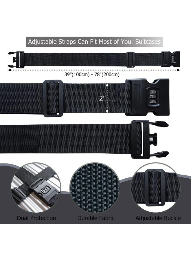 Premify 2 Pack Luggage Strap For Suitcases, Adjustable Suitcase Straps Belts With Number Lock Travel Accessories For Safely Closing The Suitcases While Travelling And Marking Luggage (Black)  - Image 4