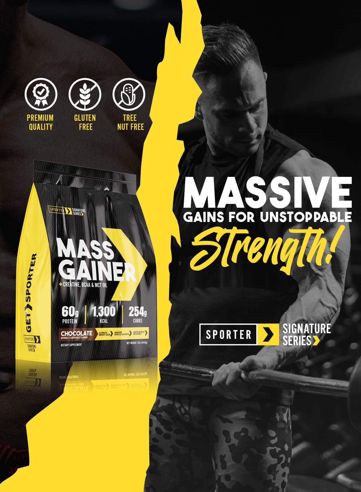 Sporter Mass Gainer – 12Lb | 60G Protein Per Serving | High-Calorie Muscle Builder | Creatine, Bcaa & Mct Oil | Chocolate Flavor | Weight Gain & Recovery Formula