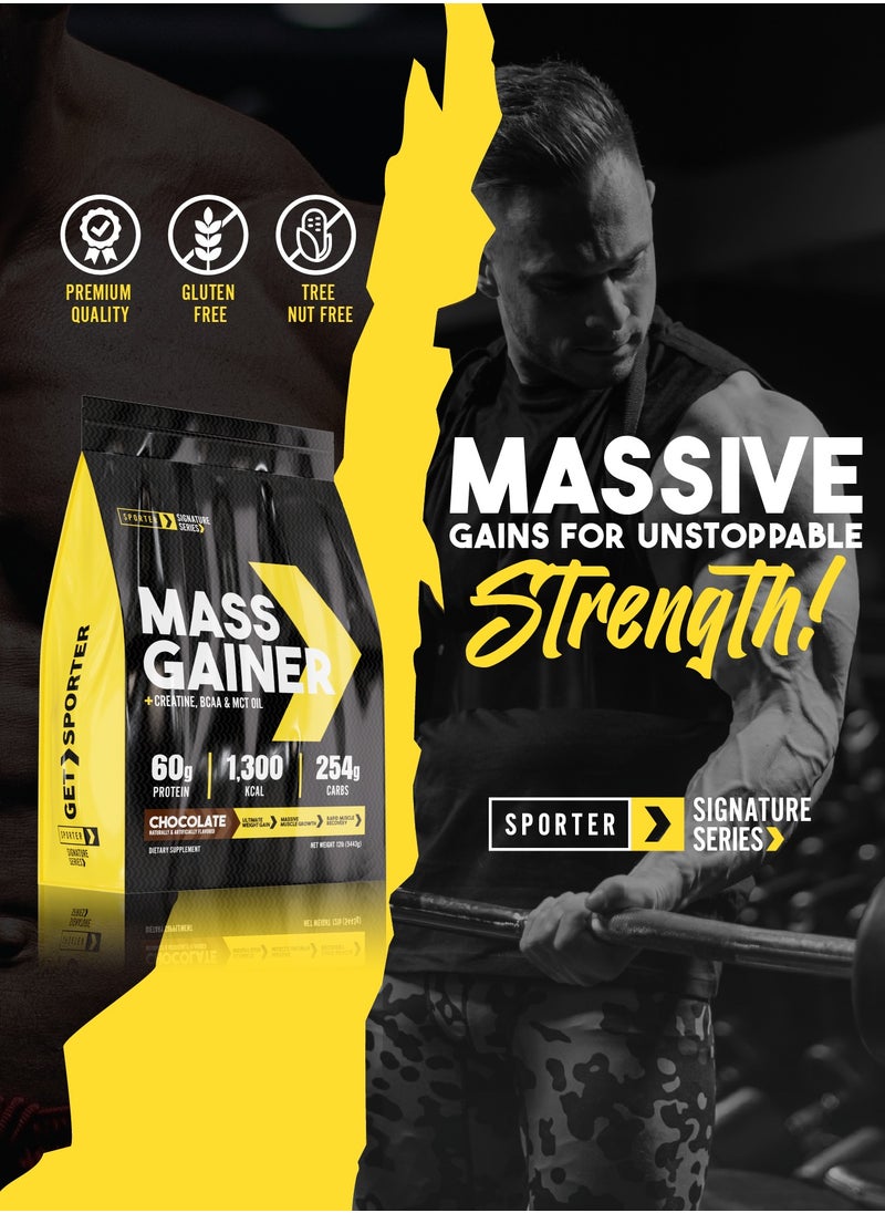 SPORTER Sporter Mass Gainer – 12lb | 60g Protein Per Serving | High-Calorie Muscle Builder | Creatine, BCAA & MCT Oil | Chocolate Flavor | Weight Gain & Recovery Formula  - Image 4
