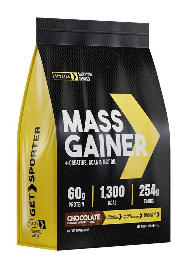 SPORTER Sporter Mass Gainer – 12lb | 60g Protein Per Serving | High-Calorie Muscle Builder | Creatine, BCAA & MCT Oil | Chocolate Flavor | Weight Gain & Recovery Formula  - Image 1