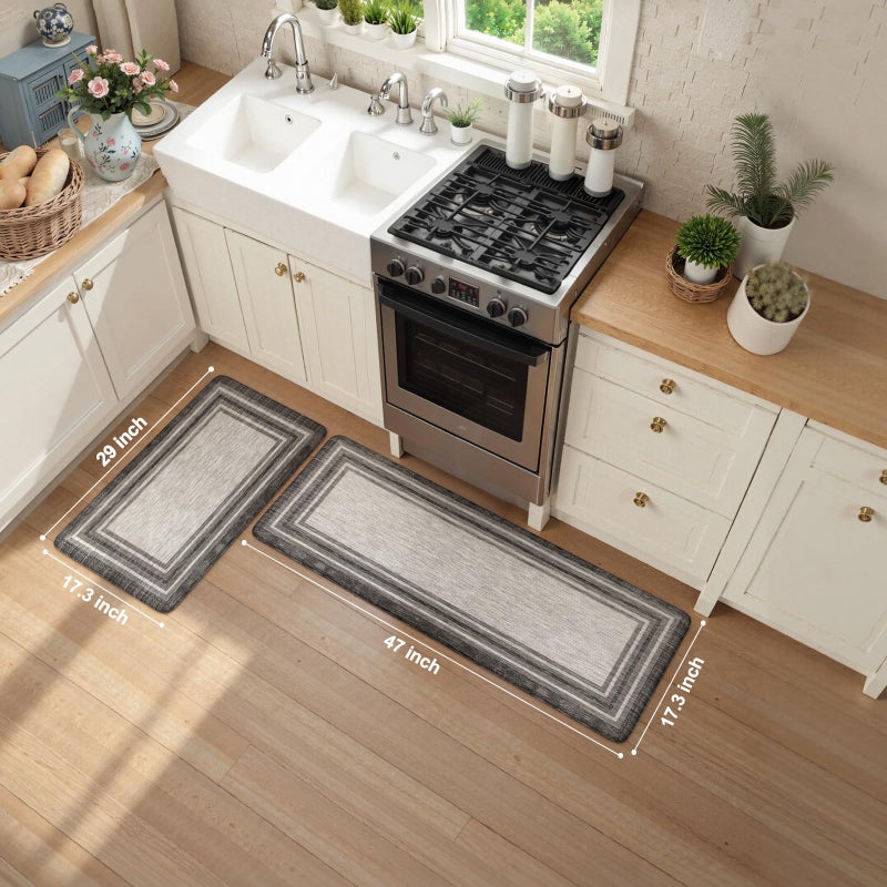 KIMODE Anti Fatigue Kitchen Mats for Floor 2PCS,17"x47"+17"x29" Farmhouse Kitchen Rugs Non Slip Rubber Backing,Waterproof Cushioned Standing Mat for Office,Laundry,Sink,Desk,Grey - Image 3