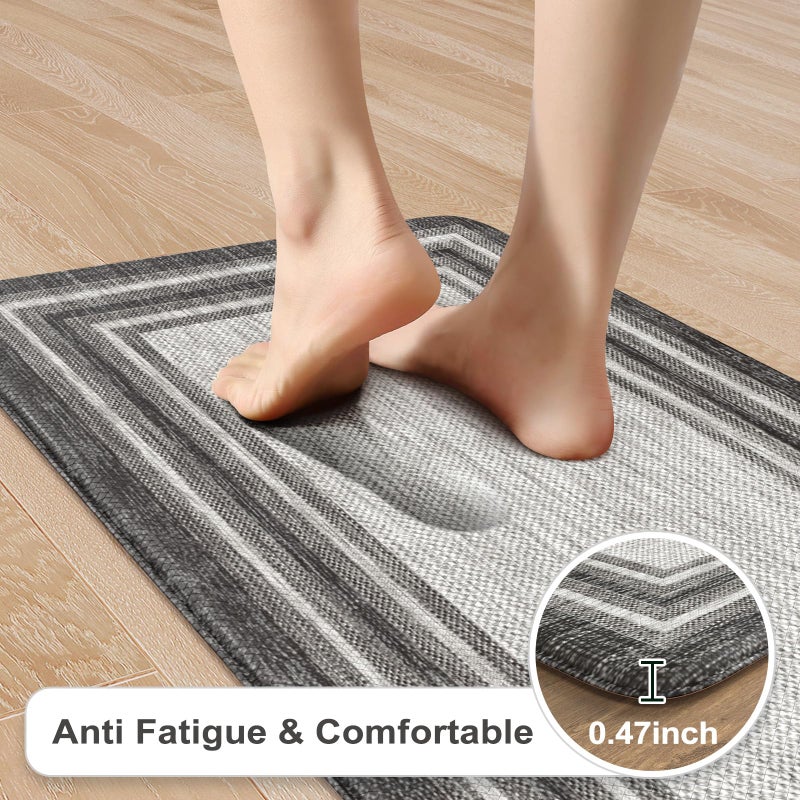 KIMODE Anti Fatigue Kitchen Mats for Floor 2PCS,17"x47"+17"x29" Farmhouse Kitchen Rugs Non Slip Rubber Backing,Waterproof Cushioned Standing Mat for Office,Laundry,Sink,Desk,Grey - Image 2